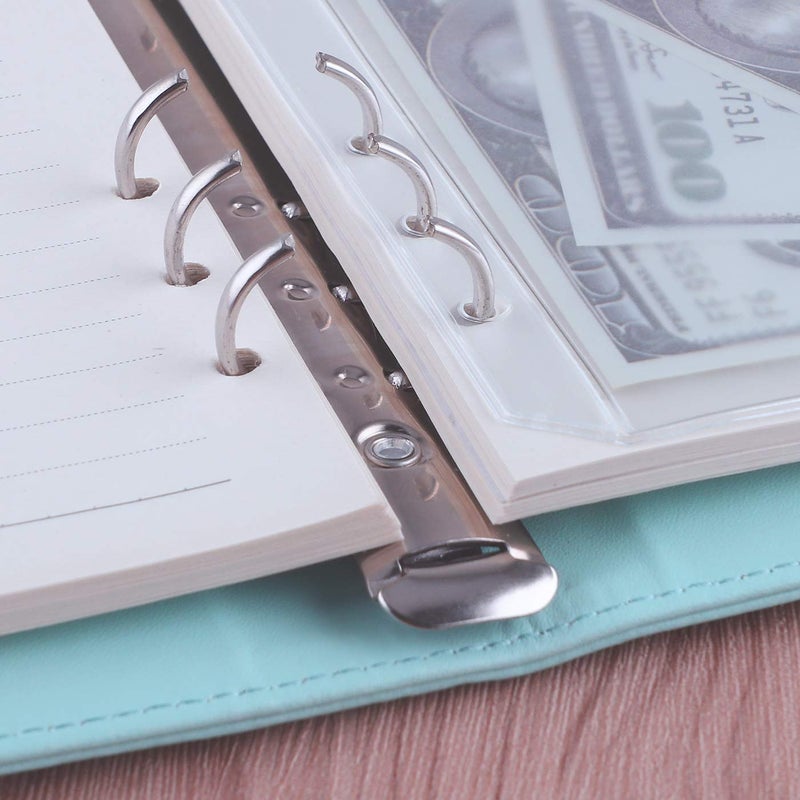 Antner A5 Notebook Binder 6 Ring Refillable Budget Planner Cover for Cash Organizer, PU Leather Loose Leaf Photocard Holder Aesthetic Binder with Magnetic Buckle for A5 Planner Inserts, Mint Blue - Image 4